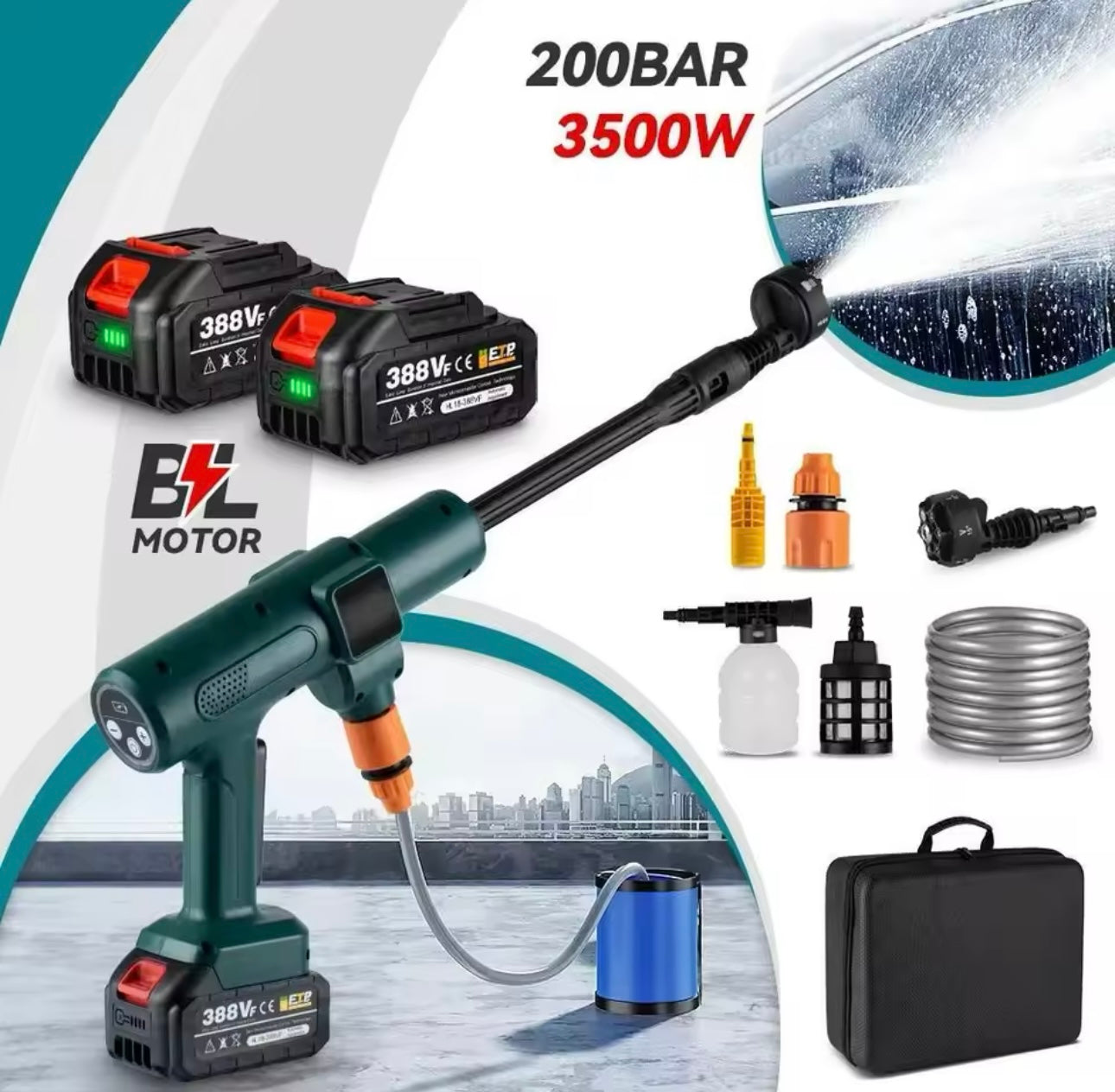 3500W High Pressure Cordless Pressure Washer 6 in 1 (Foam Generating) 18V-21v Battery